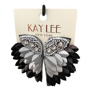 Kay Lee NY Black & Silver Wing Earrings